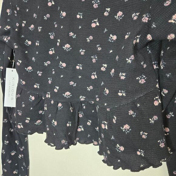 NWT Kirious Los Angeles Crop Top Medium Black Ditsy Floral Babydoll Whimsigoth - Picture 9 of 11